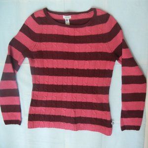 Izod Lacoste wm S Crew Neck Long Sleeve Silk Wool Sweater Cable Knit Pink Purple